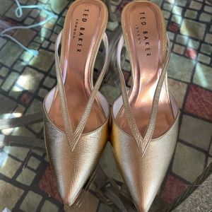 NWOT TED BAKER GOLD MULE SANDALS SZ 37